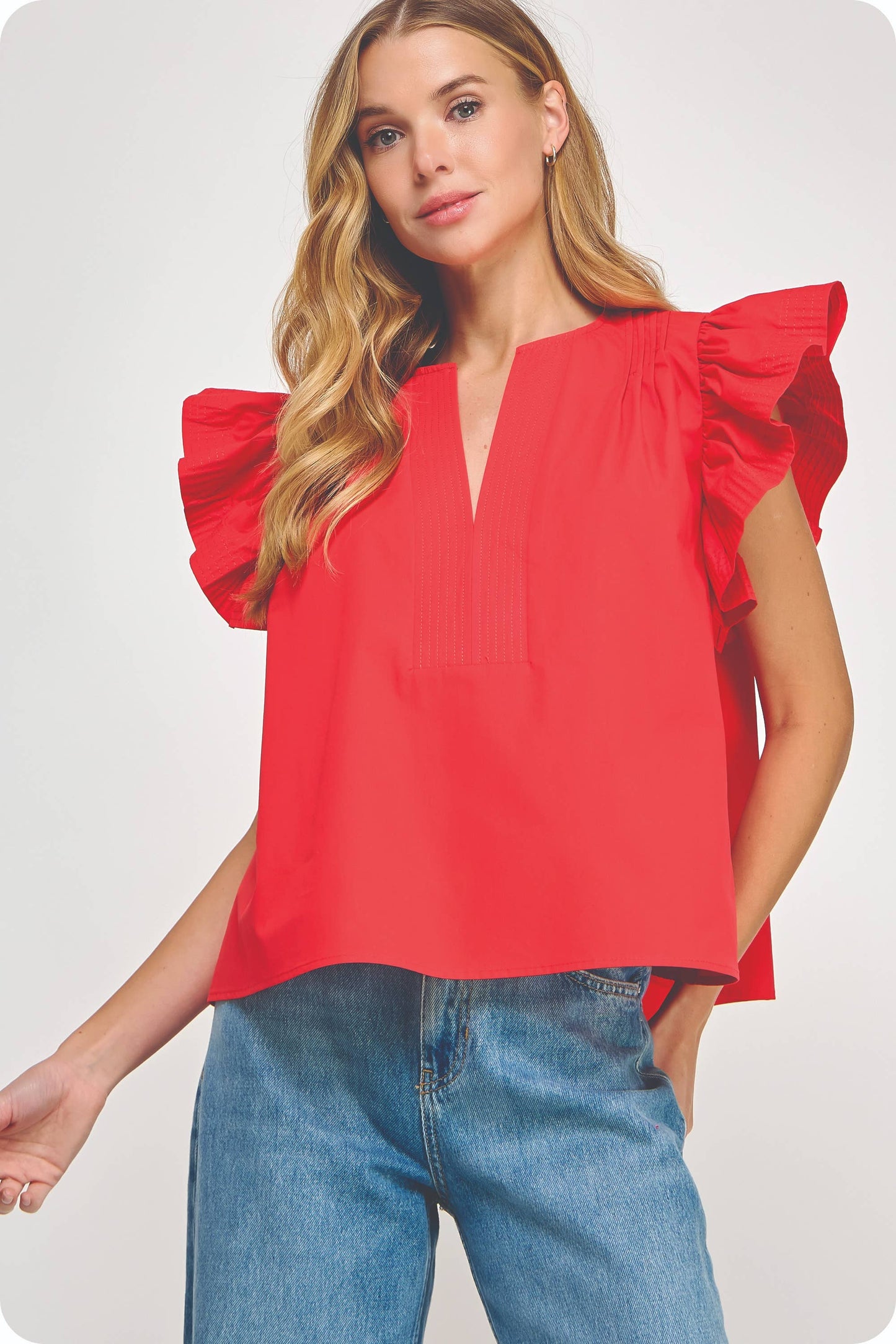 Strut & Bolt - Flutter Ruffle Sleeve Poplin Top