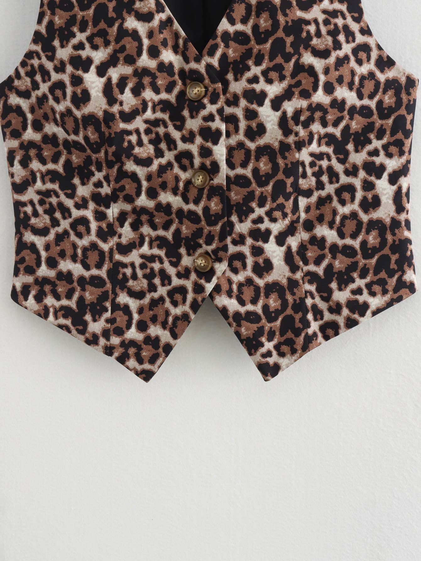 Stylish V-Neck Buttoned Leopard Print Vest Top: Brown / L