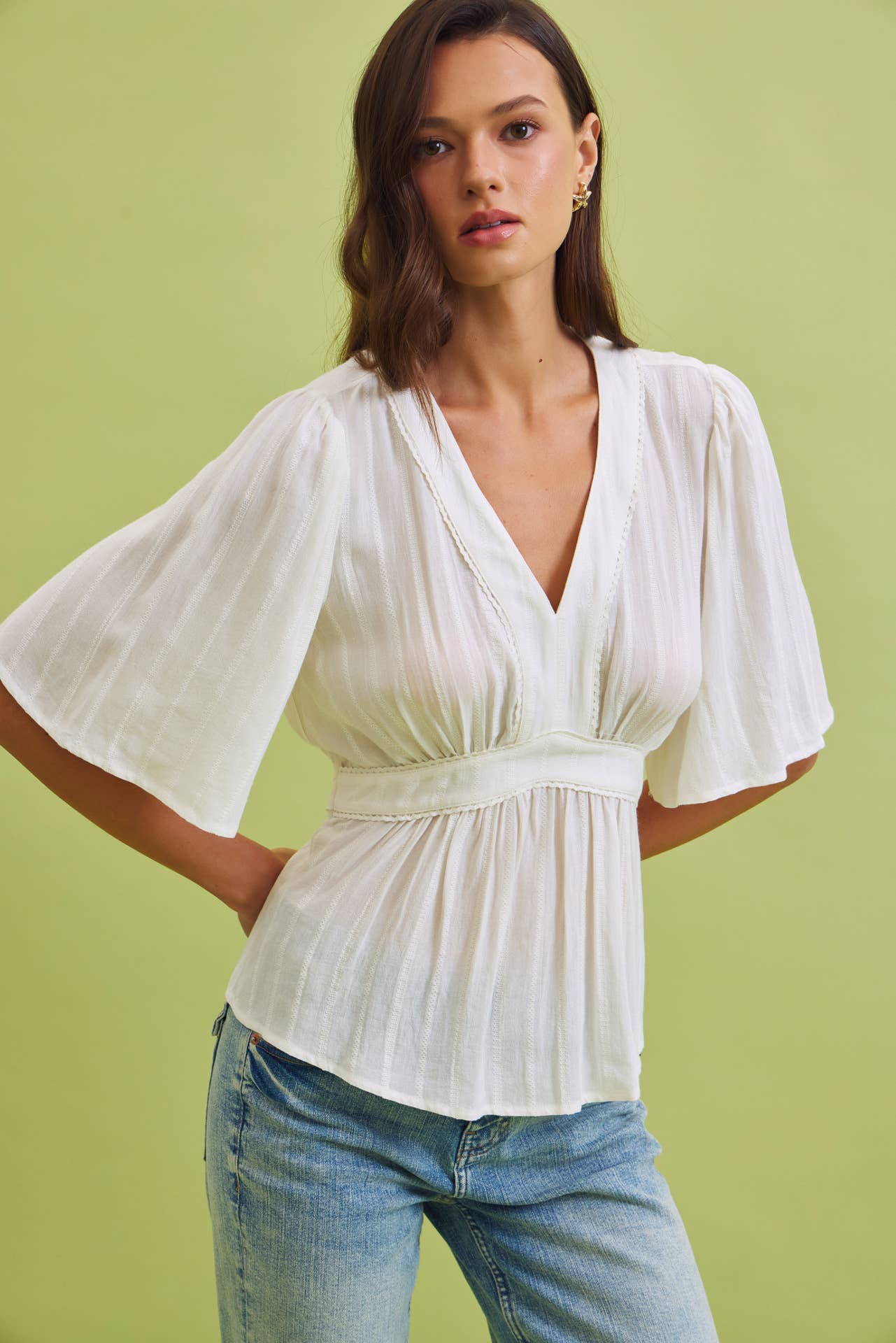 KIMONO SLEEVE EMPIRE WAIST BLOUSE