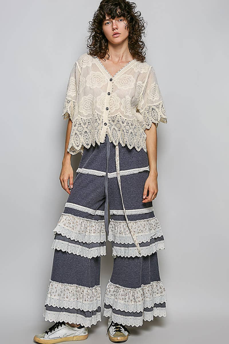 Pol Clothing - Crochet Trim Neckline Short Sleeve Jacket Top