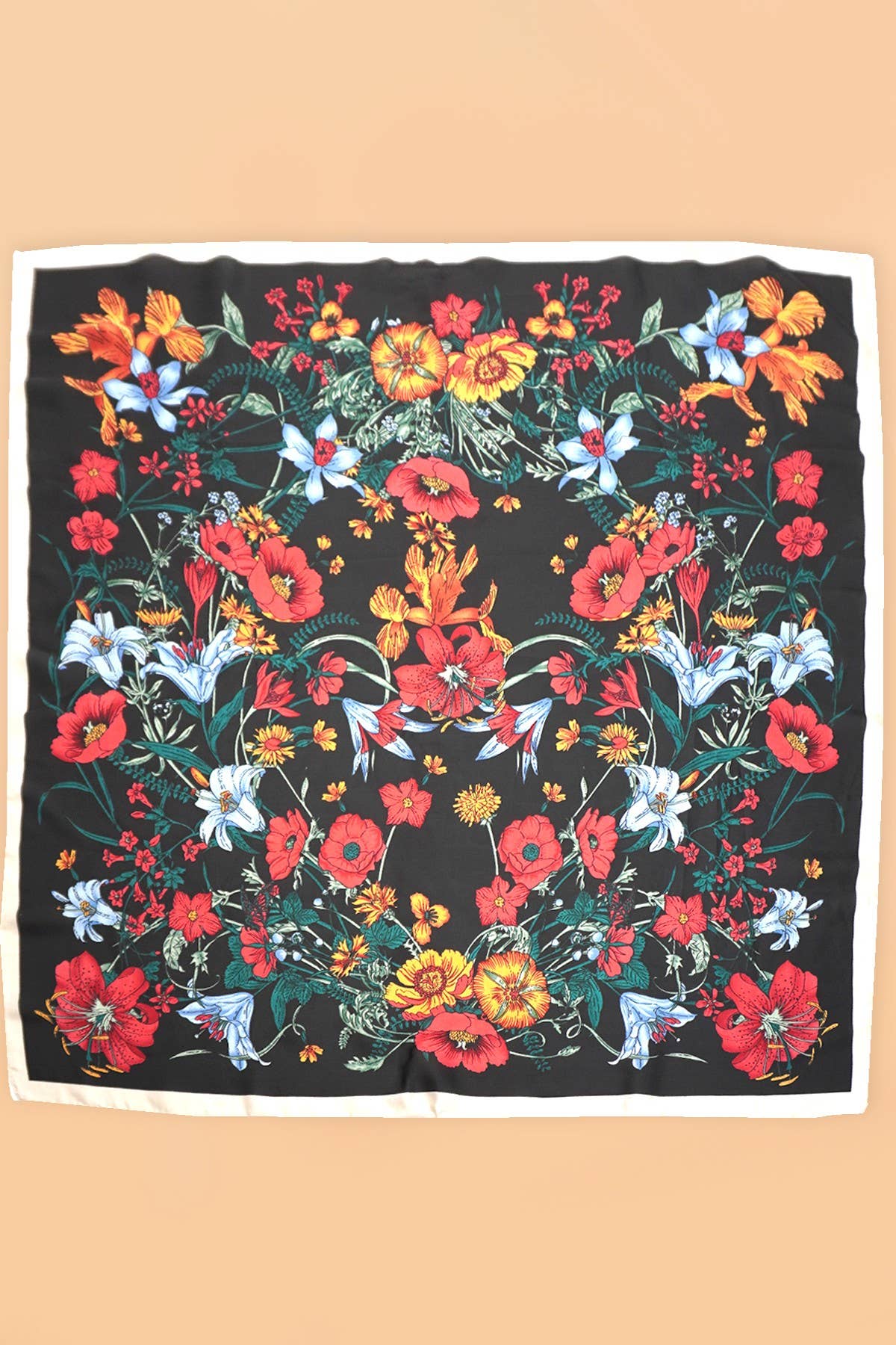 Floral Black Trim Scarf