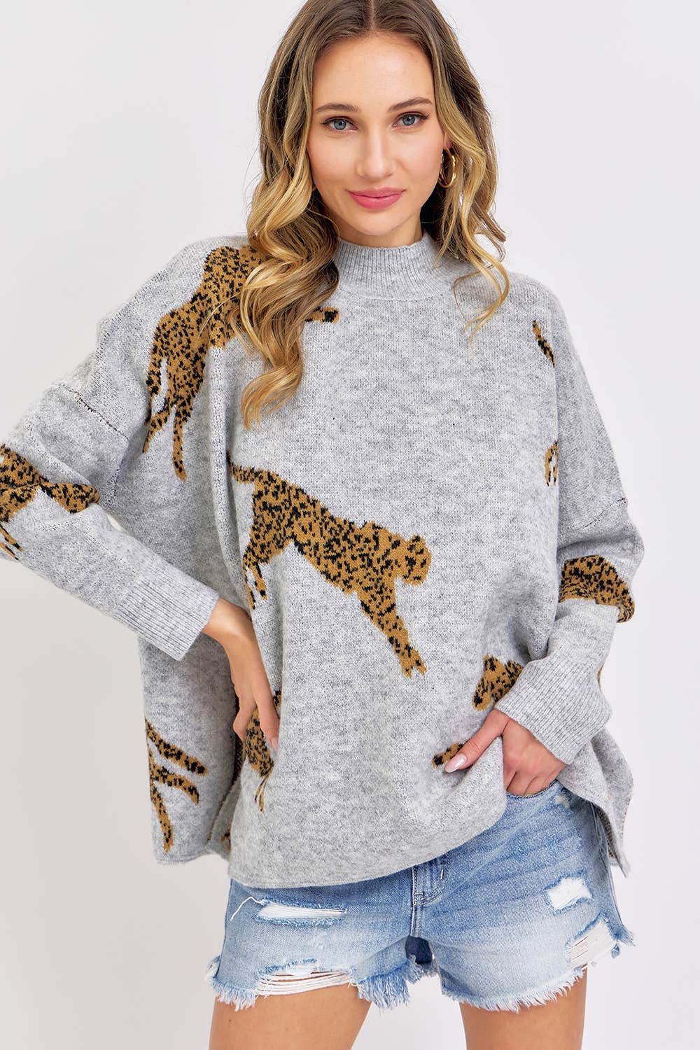 Sweet Lovely by Jen - LEOPARD PATTERNED OVERSIZE KNIT SWEATER