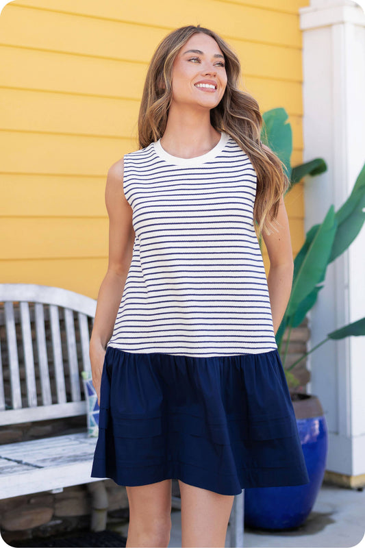 Strut & Bolt - Mixed Media Stripe Knit Mini Dress