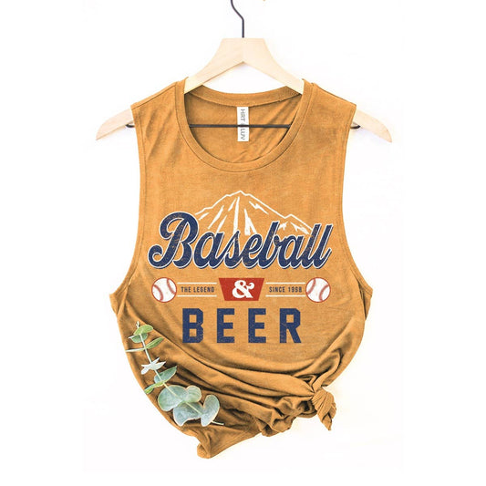 BASEBALL N BEER MINERAL GRAPHIC TANK TOP: Mineral Mustard / XL