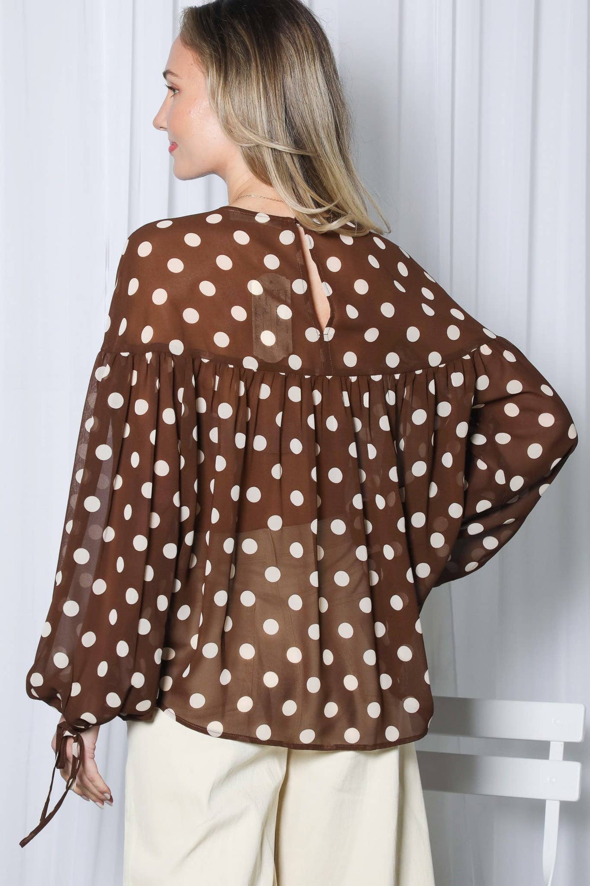 Vine & Love - Elegant Chiffon Polka Dot Blouse VT83466