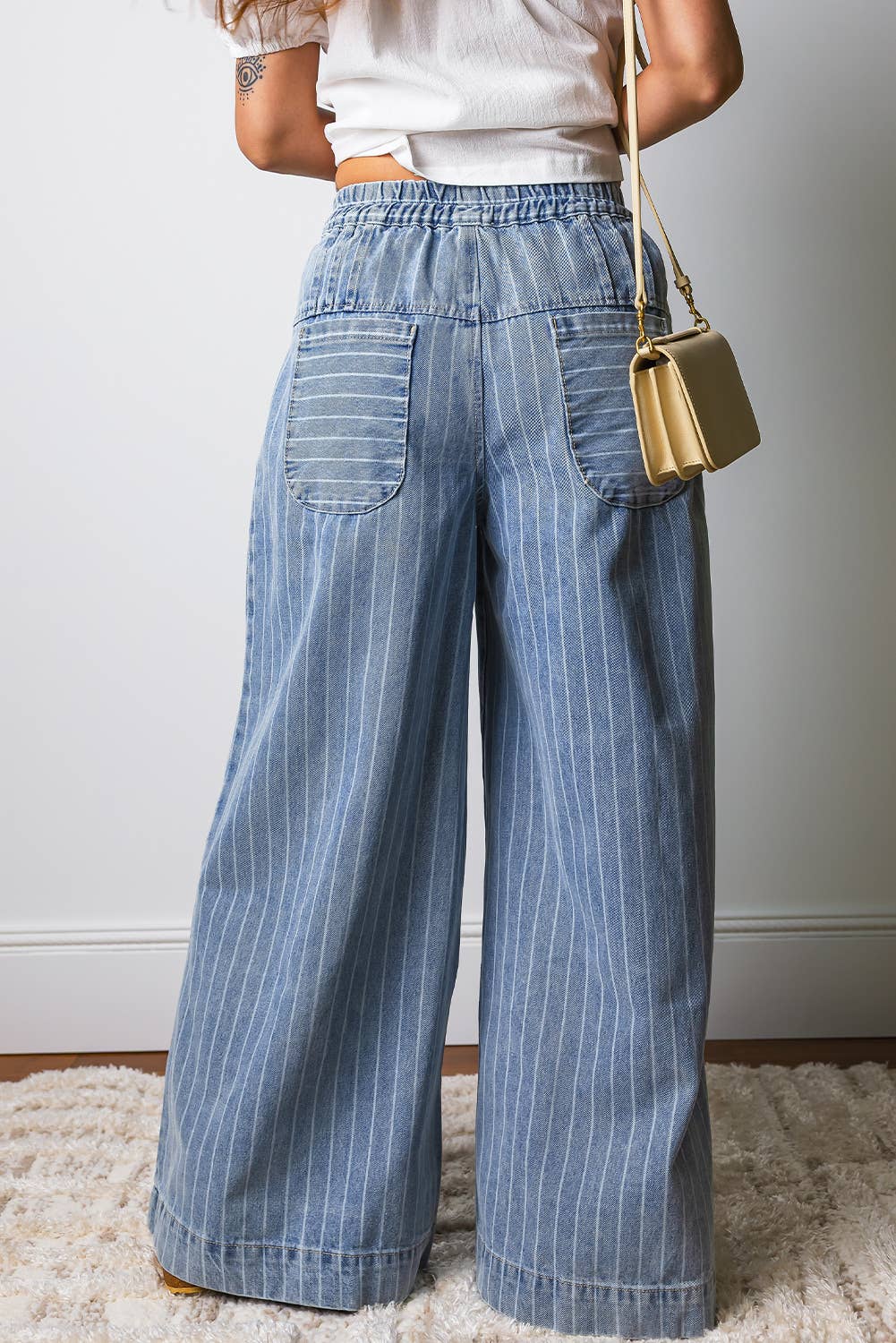 66DISCO - Button Pleated Drawstring Waist Casual Wide Leg Jeans