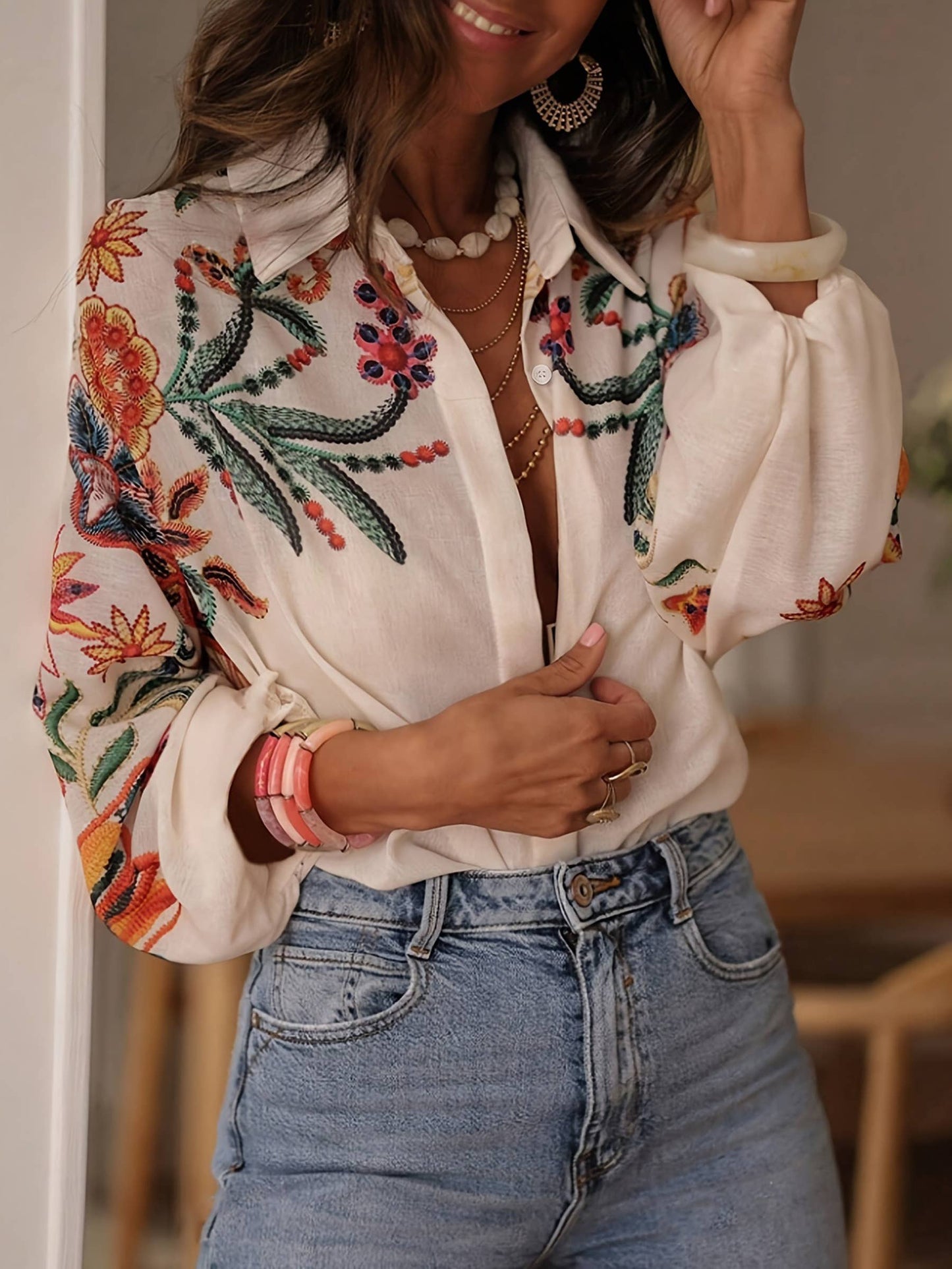 Wholesalesir - Loose Long Sleeved Digital Printed Shirt