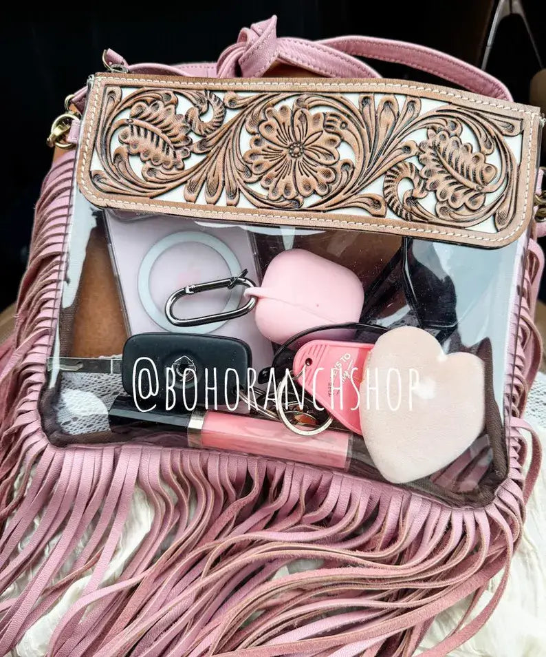 Boho Ranch Shop - Hand Tooled Clear Purse Crossbody - Concert Game Day Stadium