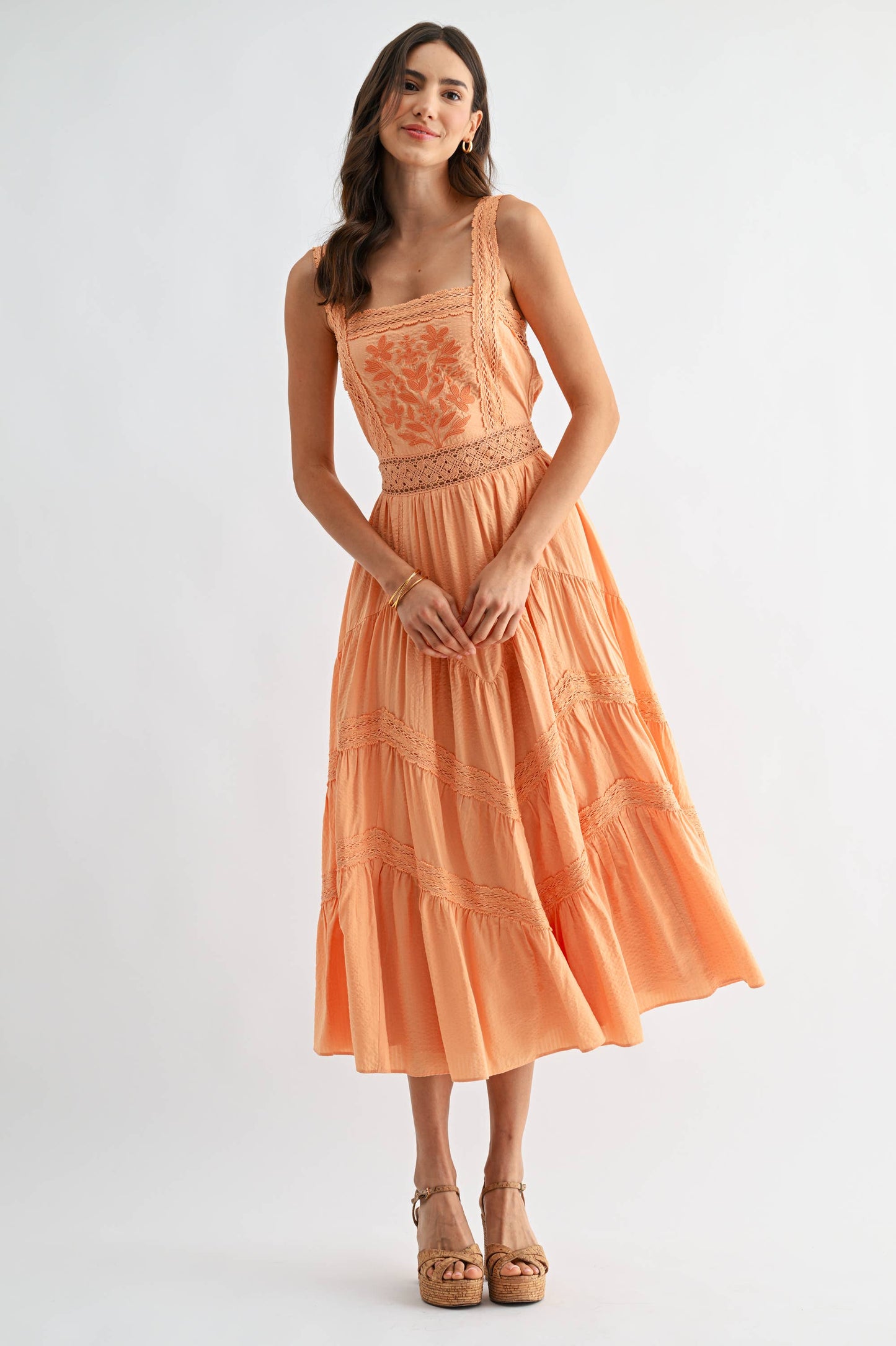 Camellia - CD10389J Embroidered SundressBreezy Boho Midi Dress