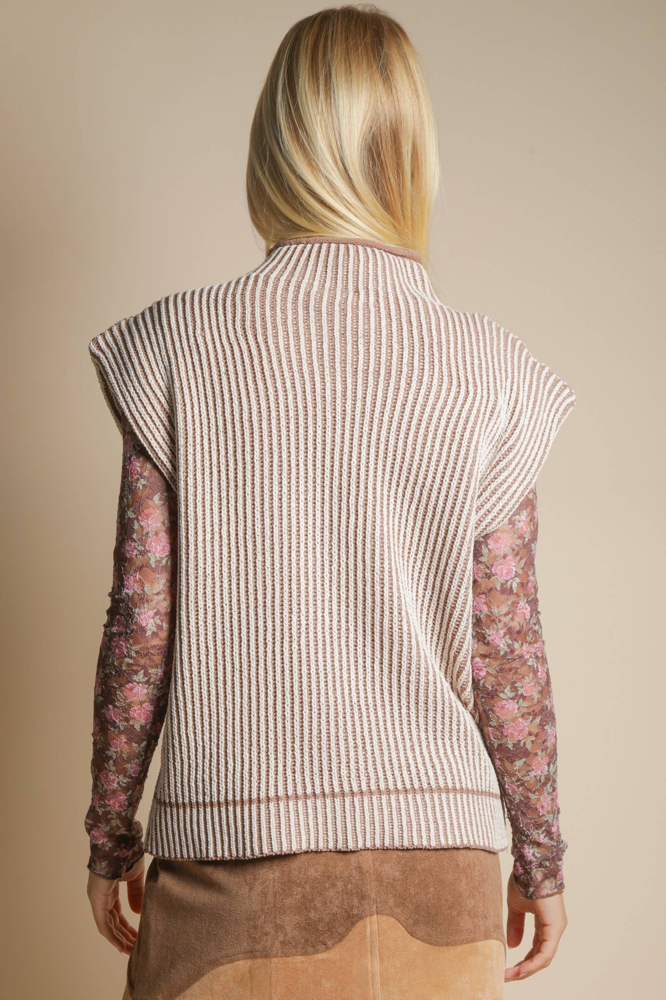 VERY J - 12W3388N-Two Tone Ribbed Knit Sweater Vest