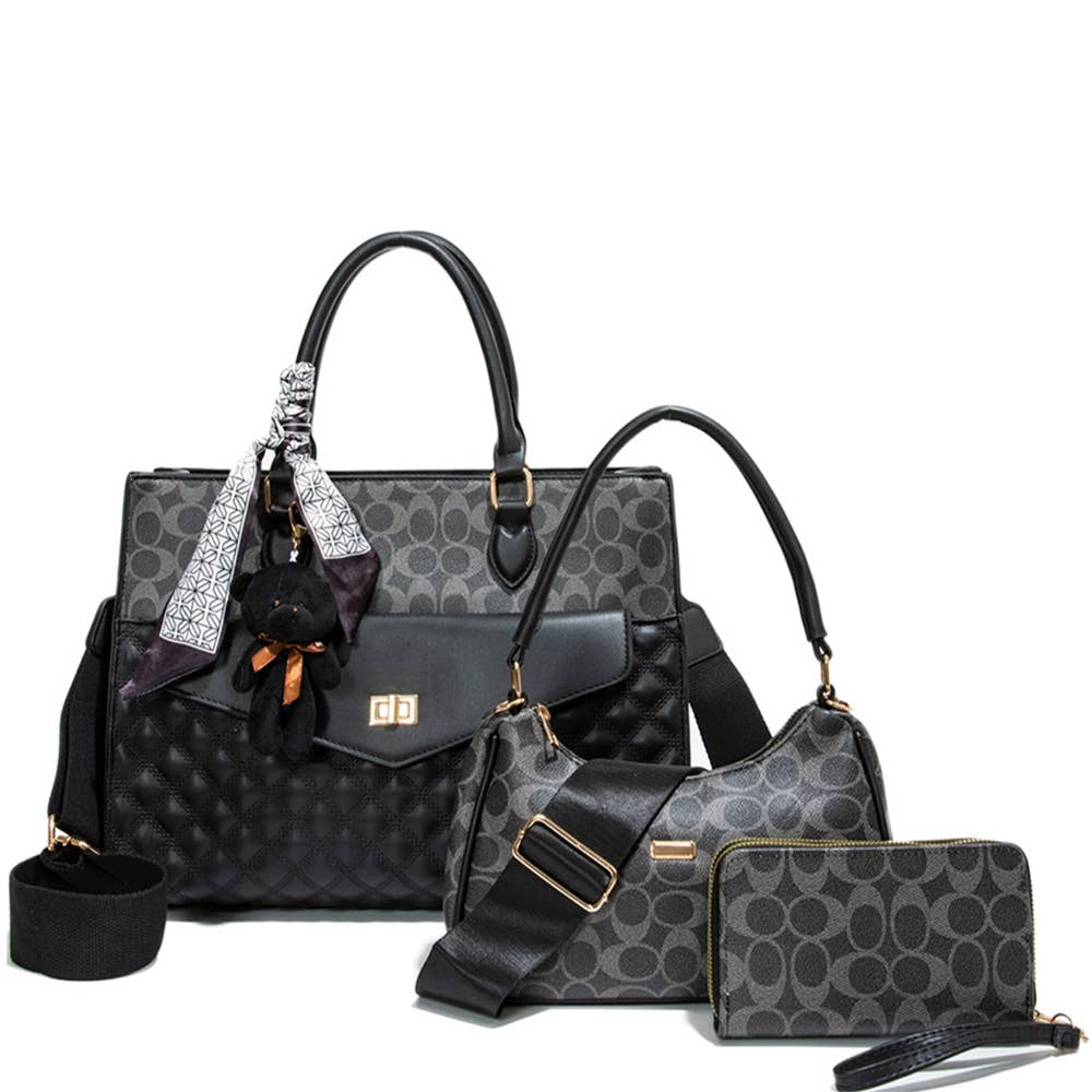 JOIA ACCESSORIES - 3IN1 OVAL QUILTED DESIGN SATCHEL W HANDLE BAG , CC 25532 T3