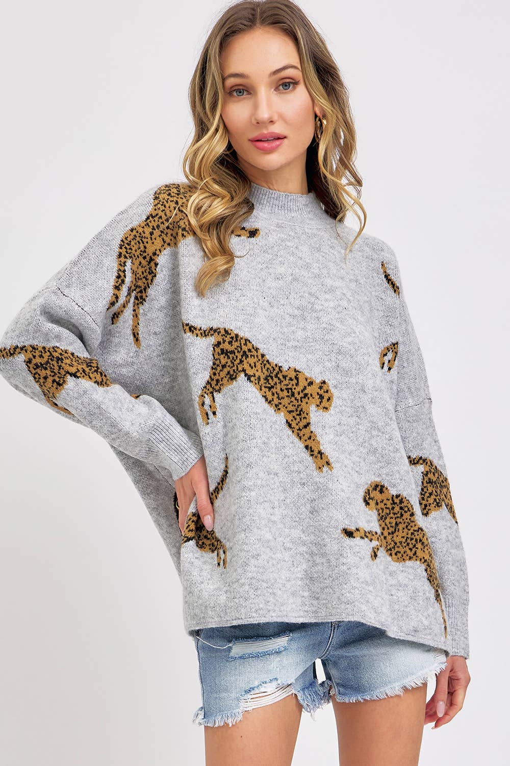Sweet Lovely by Jen - LEOPARD PATTERNED OVERSIZE KNIT SWEATER