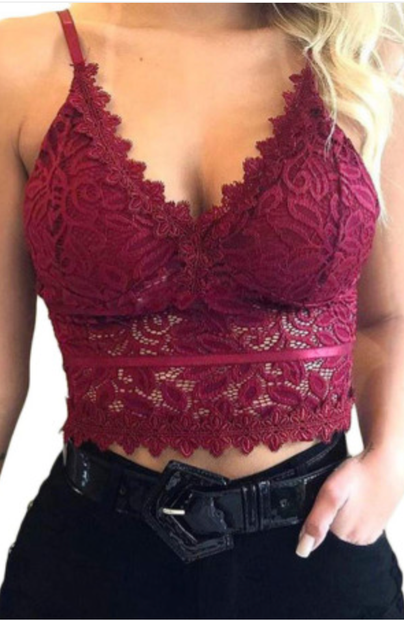 Tracie's - Deep V Lace Bralette Crop Top