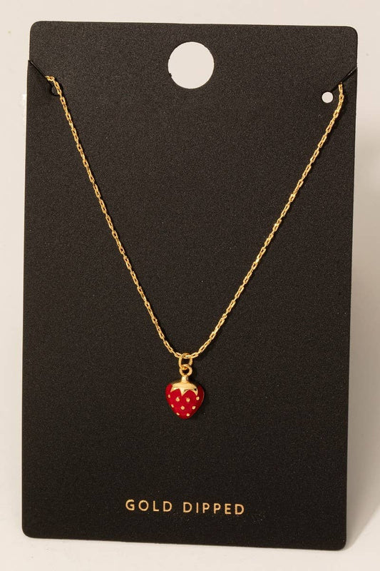 Fame Accessories - Gold Dipped Epoxy Strawberry Pendant Necklace