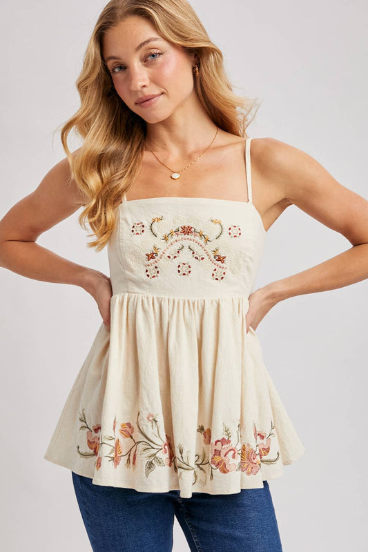 Bluivy - FLORAL EMBROIDERED SLEEVELESS PEPLUM TOP
