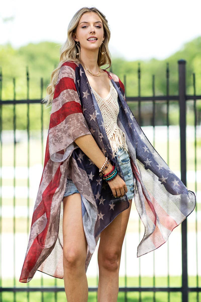 Urbanista - Vintage Inspired USA Print Kimono