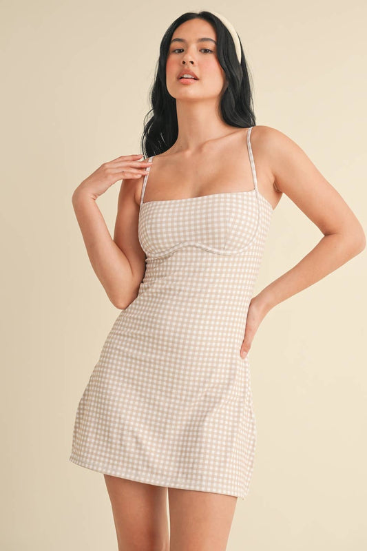 KIMBERLY C - Gingham Print Sweetheart Dress