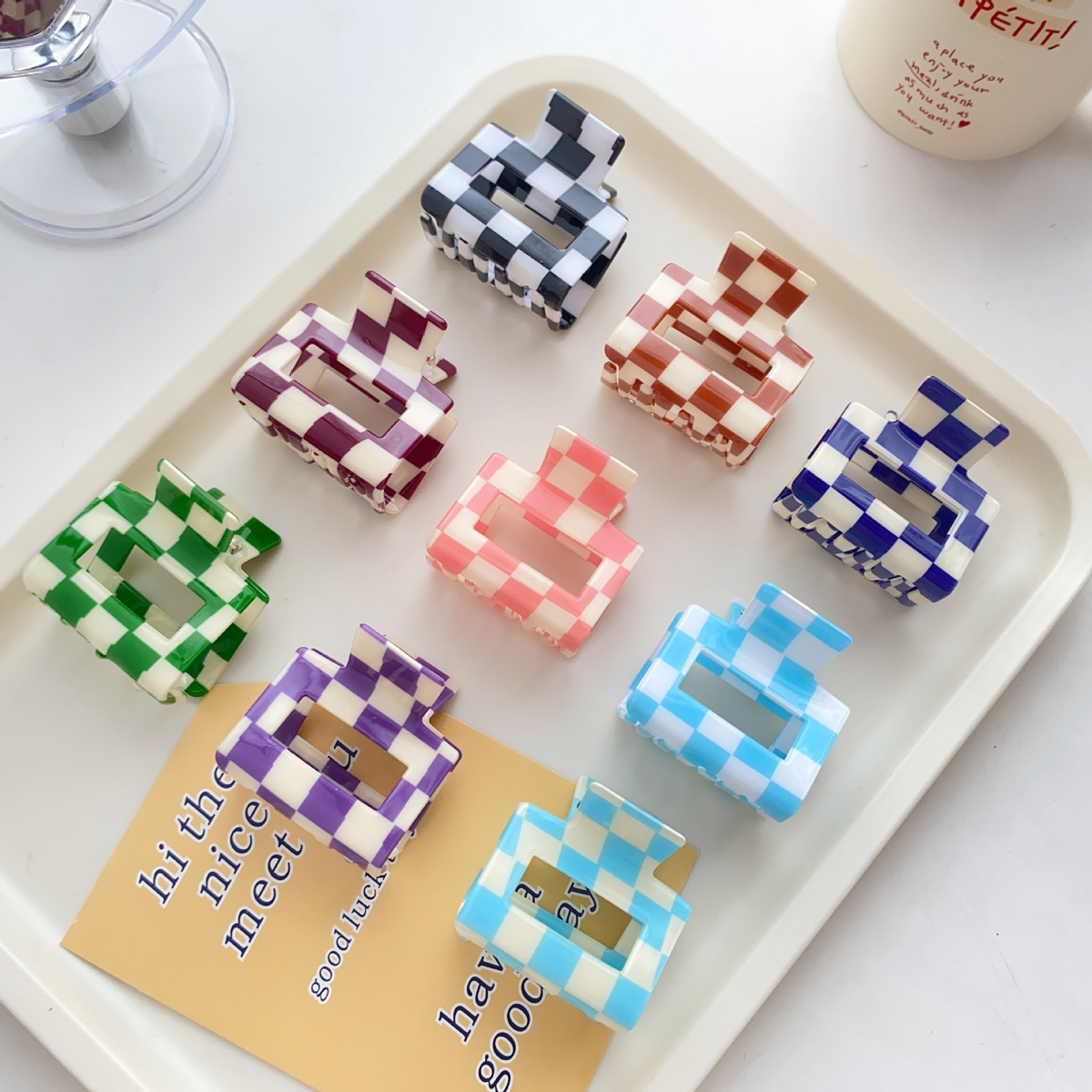 ACCITY - Checkerboard Hair Claw – Candy Color Acetate Look_CWMM10084