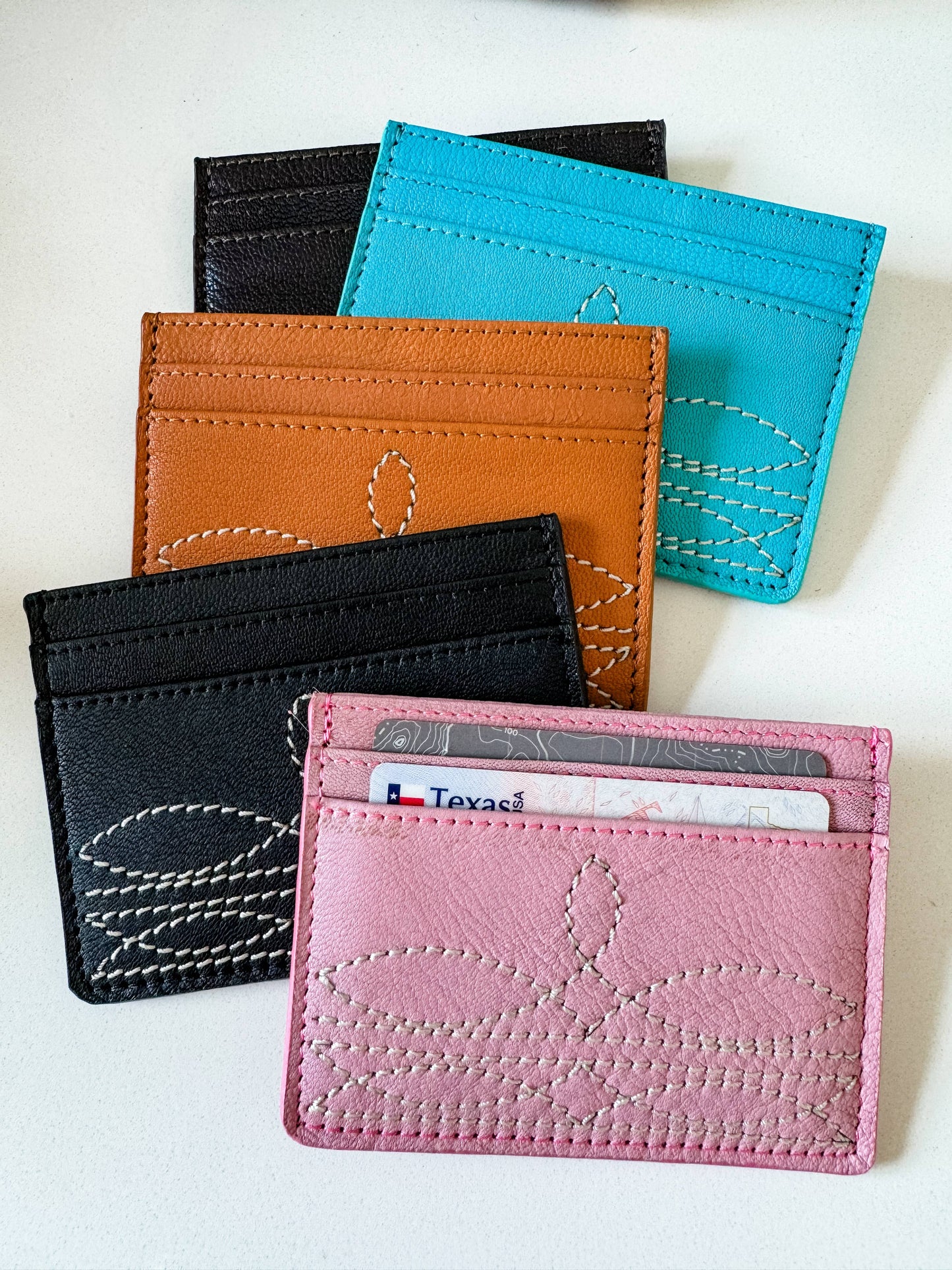 Boho Ranch Shop - Western Boot Stitch Leather Credit Card Holder Money holder