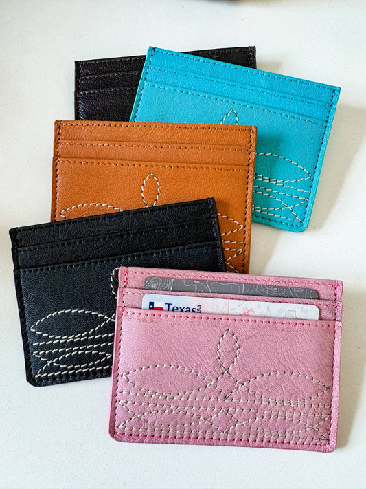 Boho Ranch Shop - Western Boot Stitch Leather Credit Card Holder Money holder