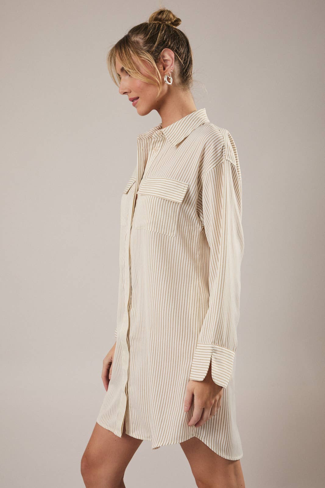 Sunday Edition - BUTTON DOWN LONG SLEEVE STRIPE SHIRT DRESS