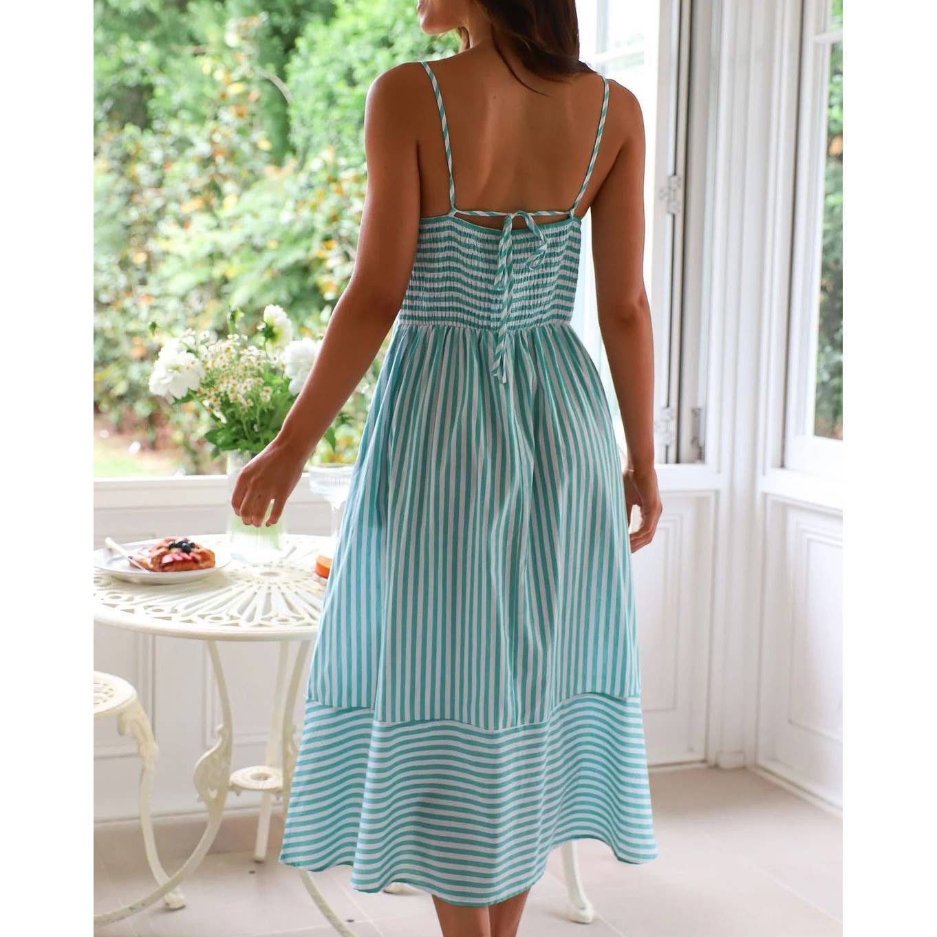 Mapcie - Striped Midi Dress with Smocking on the Back