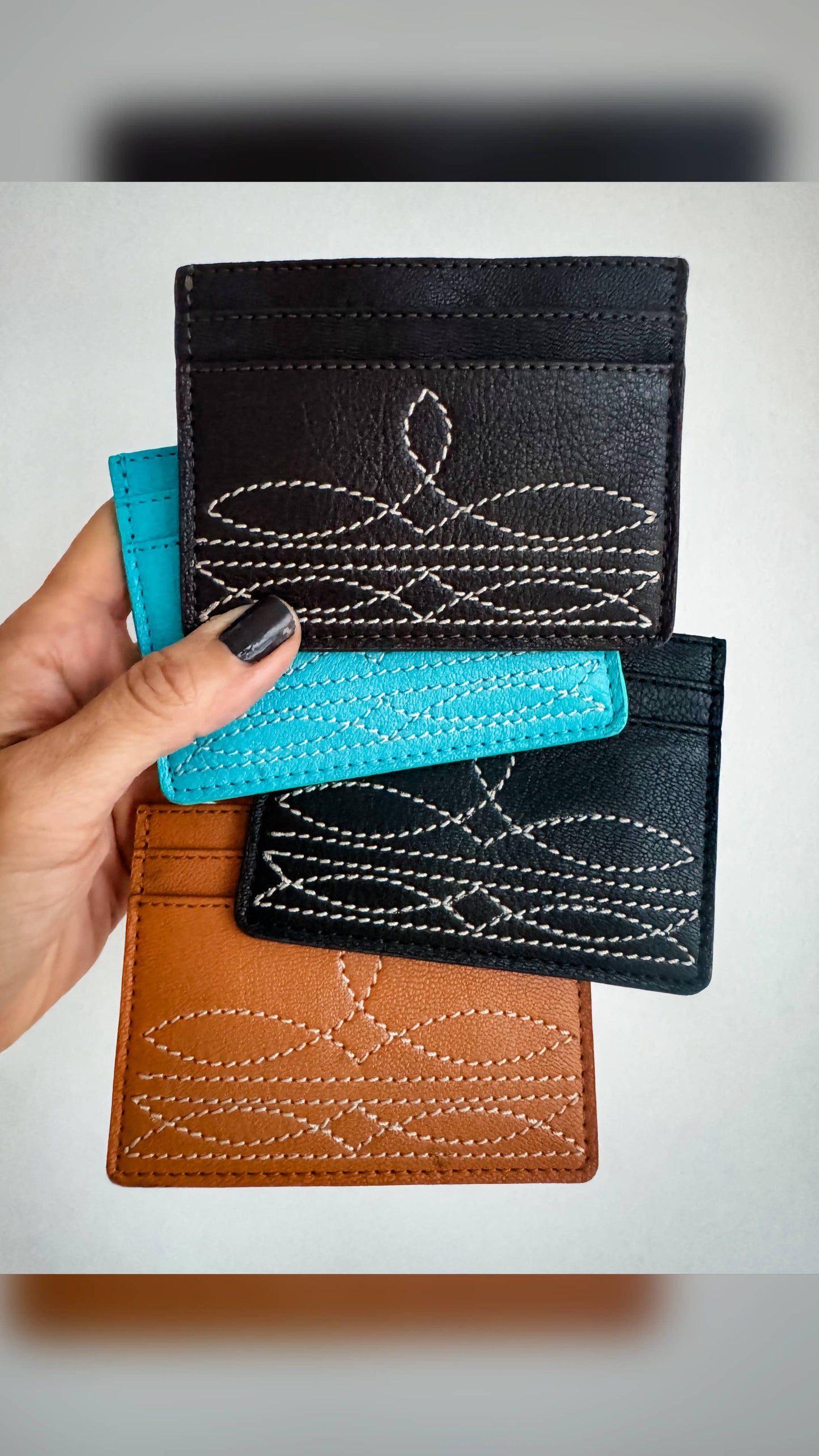 Boho Ranch Shop - Western Boot Stitch Leather Credit Card Holder Money holder