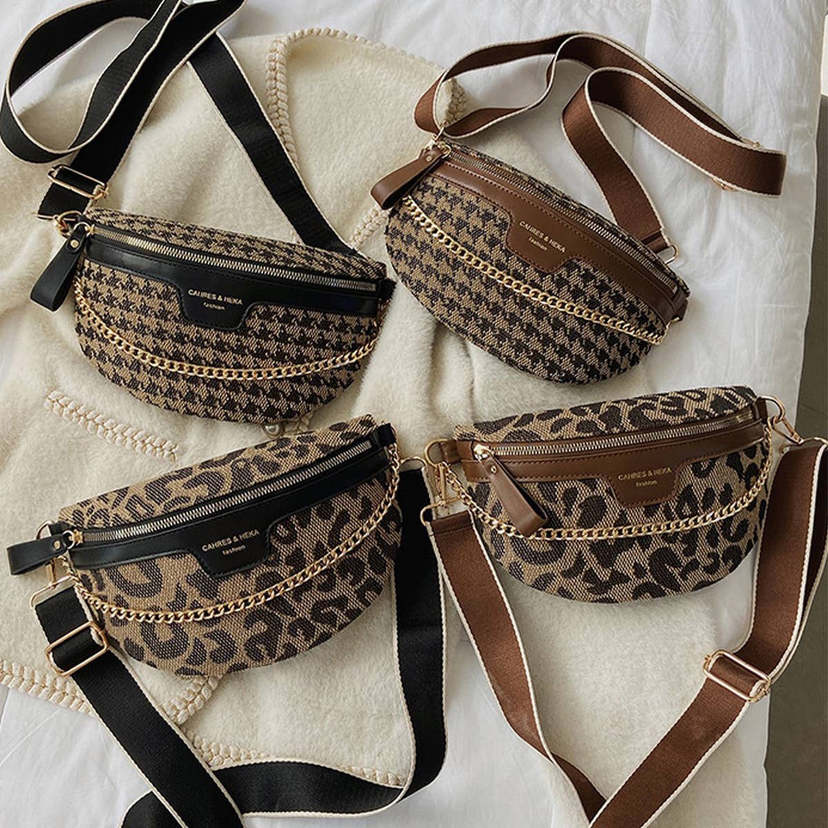 ACCITY - LEOPARD PRINT BLACK CHAIN STRAP FANNY BELT BAG_CWAB0923