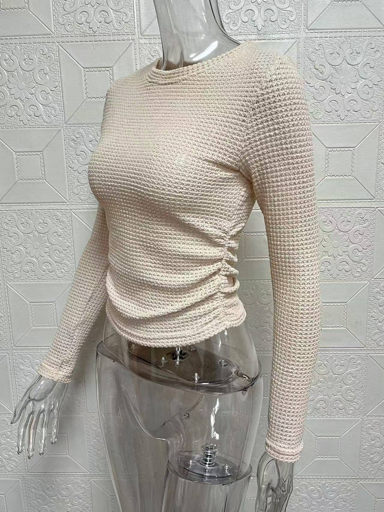 HIDDENBRAND - Plain Waffle Fitted long Sleeve Top