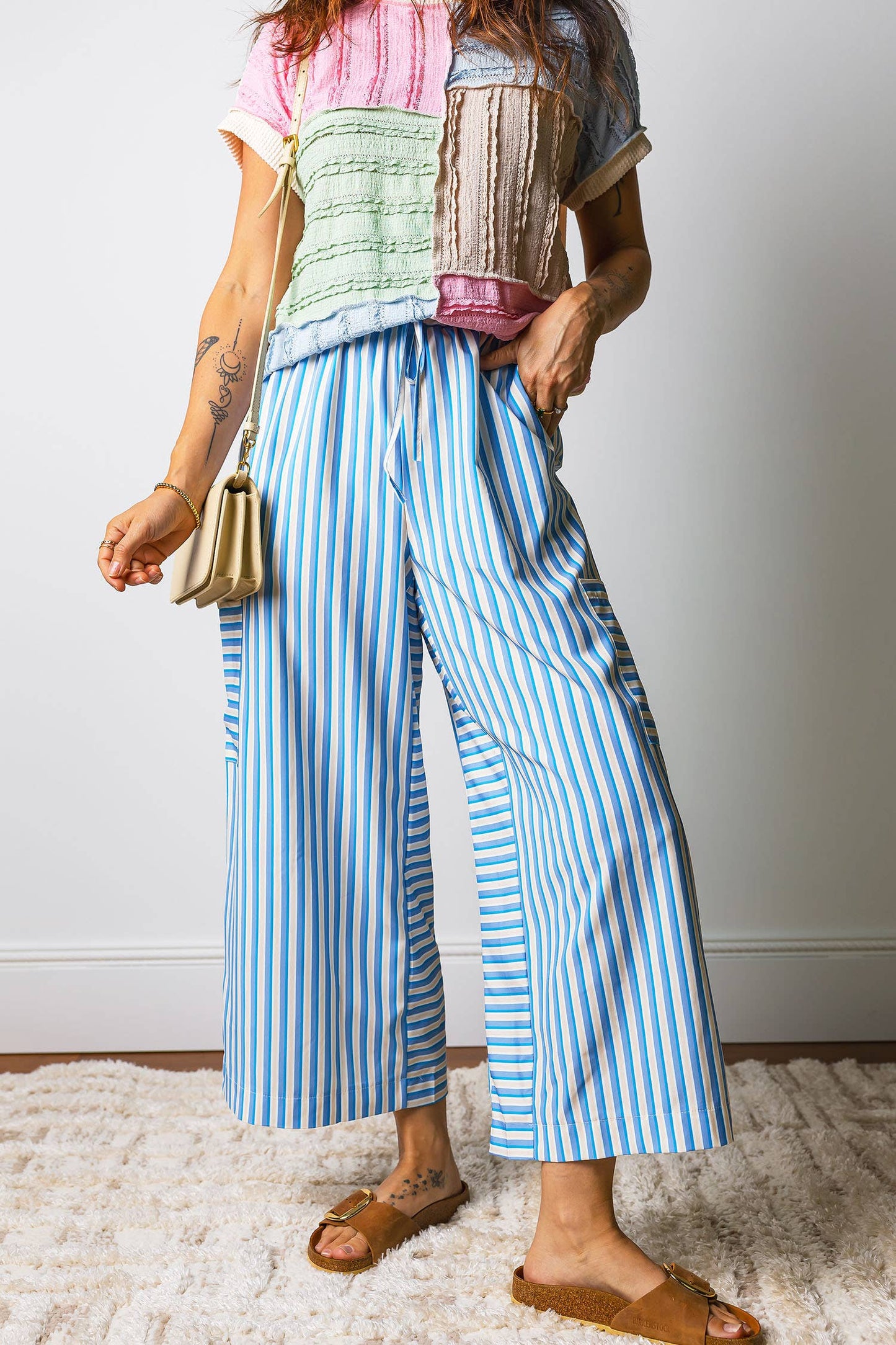 66DISCO - Drawstring Elastic Waist Patch Pocket Wide Leg Pants (S-XL)