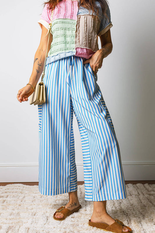 66DISCO - Drawstring Elastic Waist Patch Pocket Wide Leg Pants (S-XL)