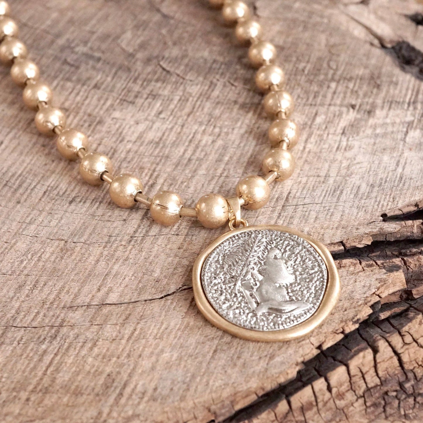 PennyLine inc - Coin Chunky Ball Chain Statement Necklace – Gold and Silver Tone