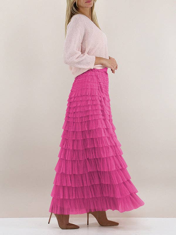 A-Line High Waisted Solid Color Tulle Skirts Bottoms: Apricot / S