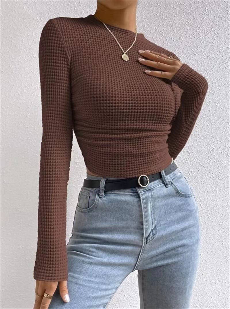 HIDDENBRAND - Plain Waffle Fitted long Sleeve Top