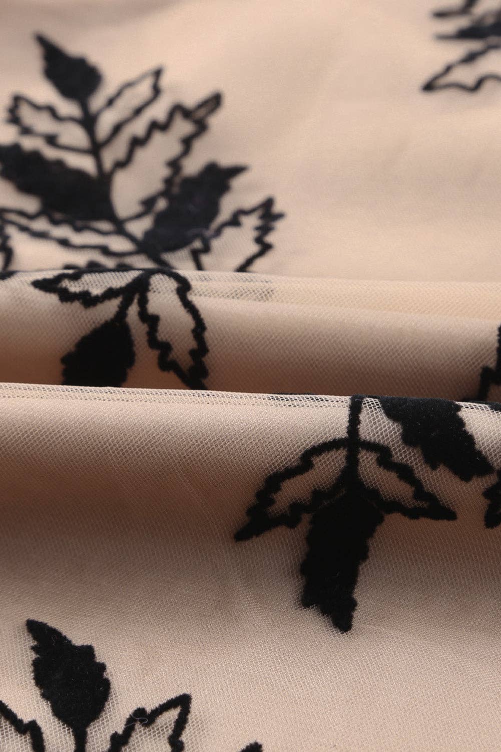 Lovesoft - Apricot Floral Leaves Embroidered High Waist Maxi Skirt