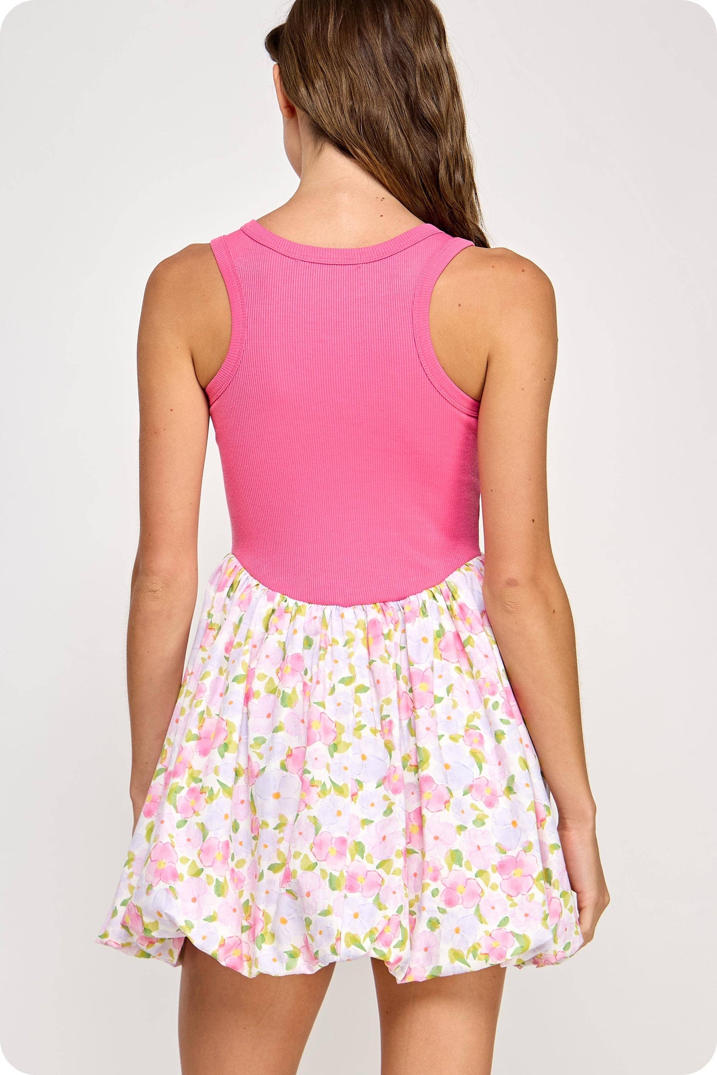 Strut & Bolt - Knit Contrast Balloon Floral Voile Mini Dress