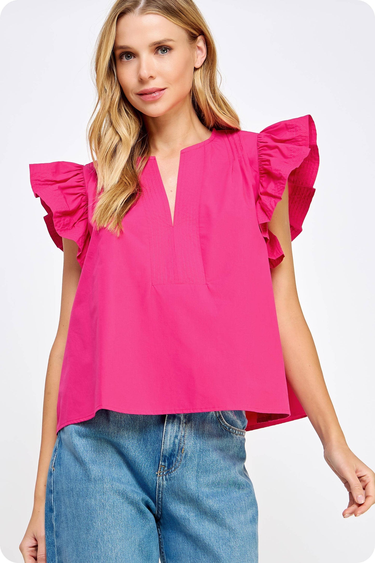 Strut & Bolt - Flutter Ruffle Sleeve Poplin Top