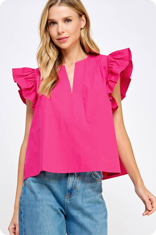 Strut & Bolt - Flutter Ruffle Sleeve Poplin Top