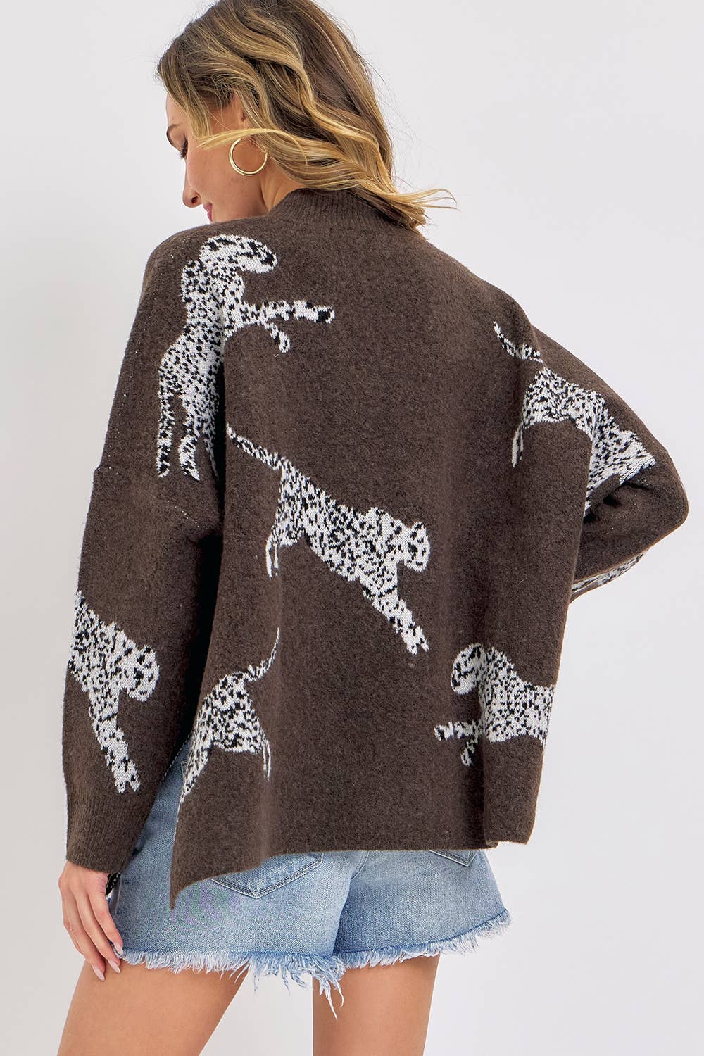 Sweet Lovely by Jen - LEOPARD PATTERNED OVERSIZE KNIT SWEATER