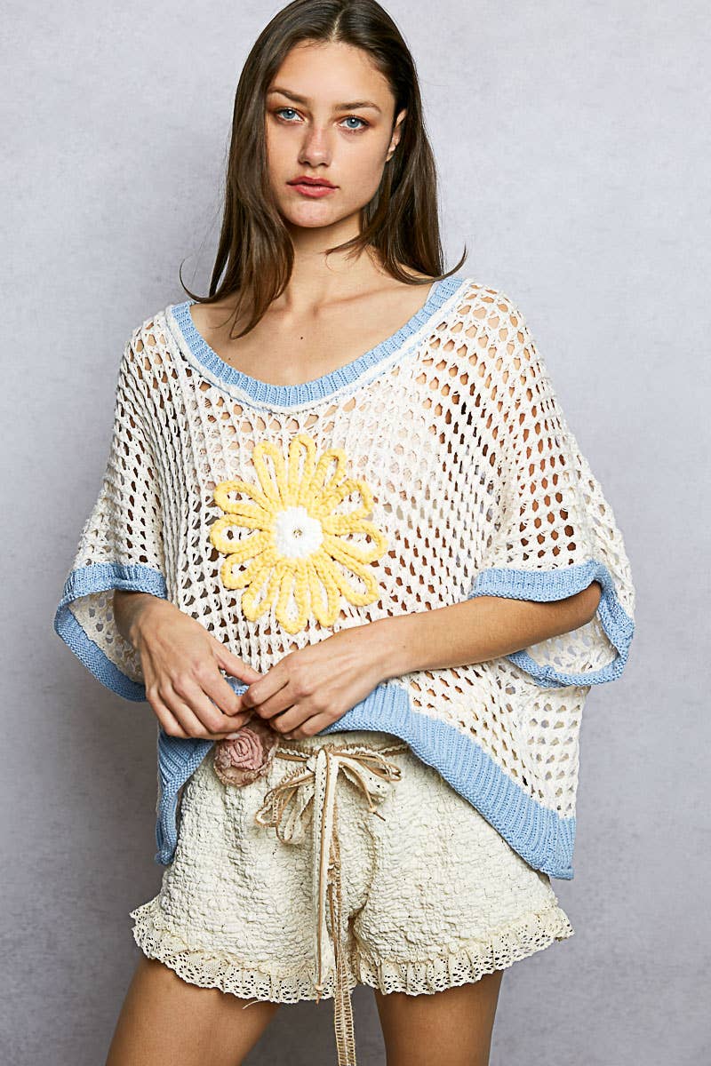 Pol Clothing - Round Neck Sleeveless Floral Thin Sweater Top SALE