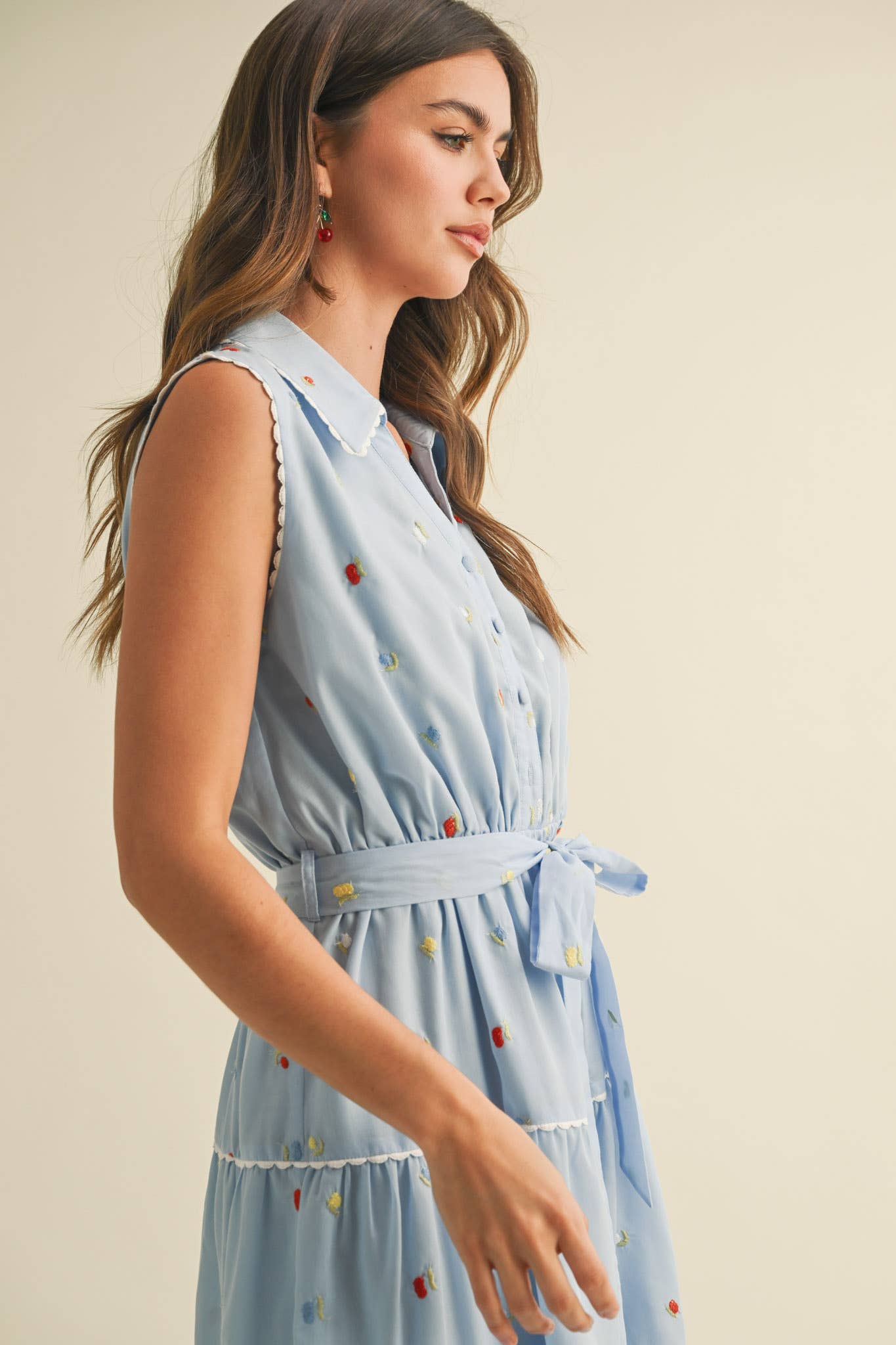 &MERCI - BUTTON DOWN EMBROIDERED MIDI DRESS MDR3592: Black Multi / M