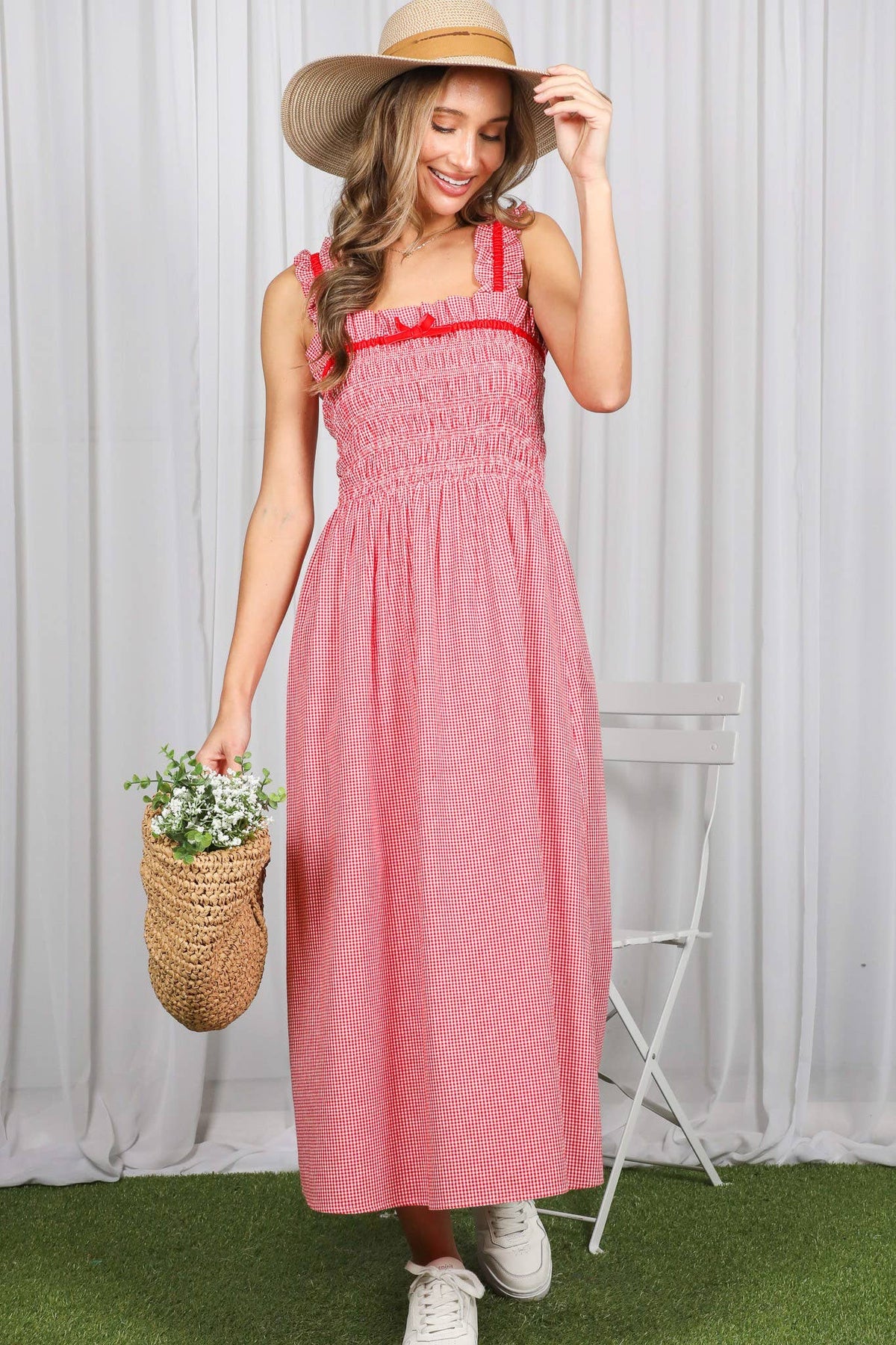 Gingham Velvet Trim Dress