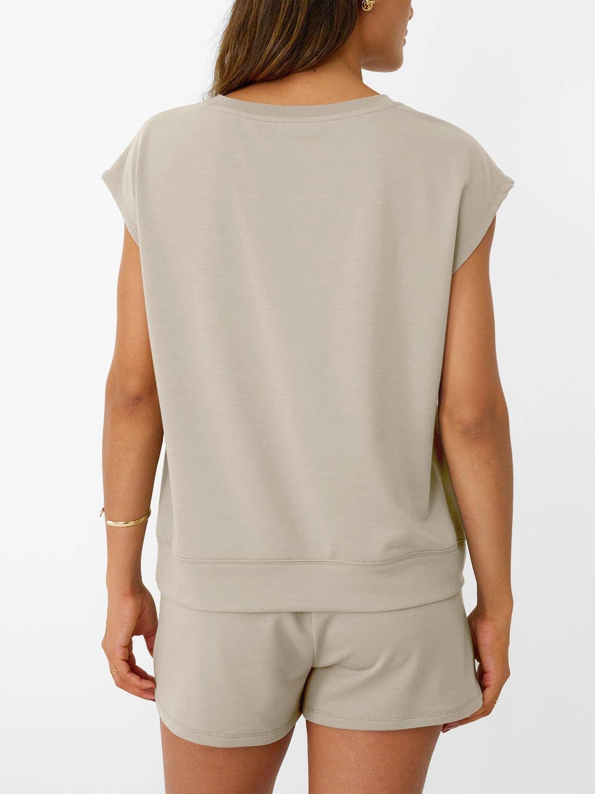 Suhkasana - Casual Lounge Set Cap Sleeve Top Drawstring Shorts
