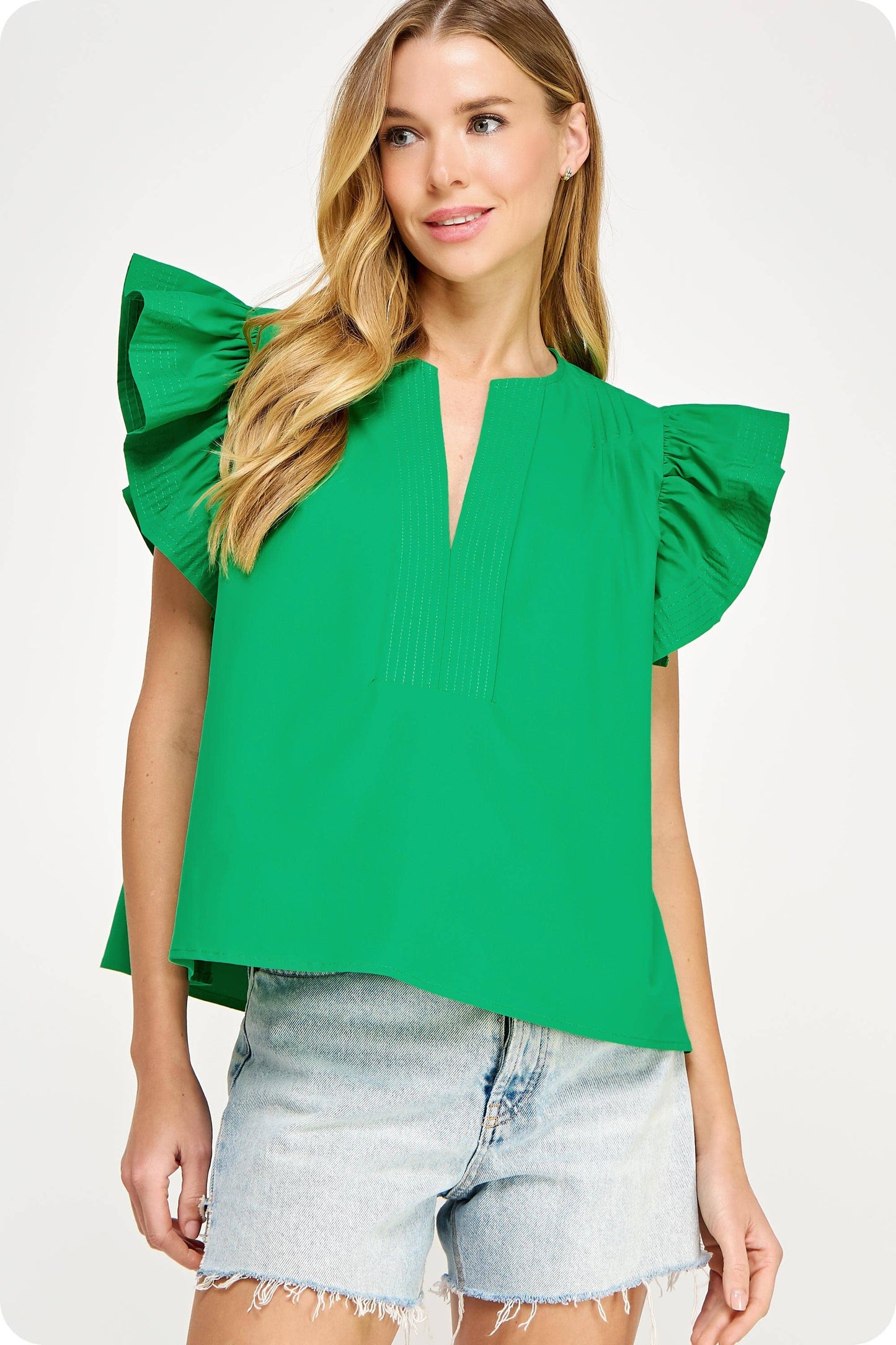 Strut & Bolt - Flutter Ruffle Sleeve Poplin Top
