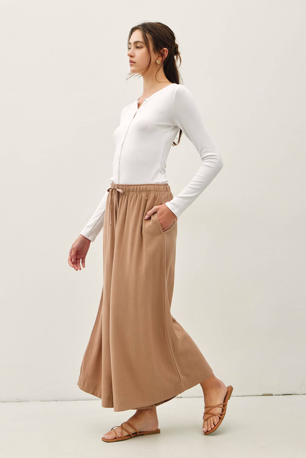 Be Cool - LINEN BLEND CROPPED PALAZZO PANTS