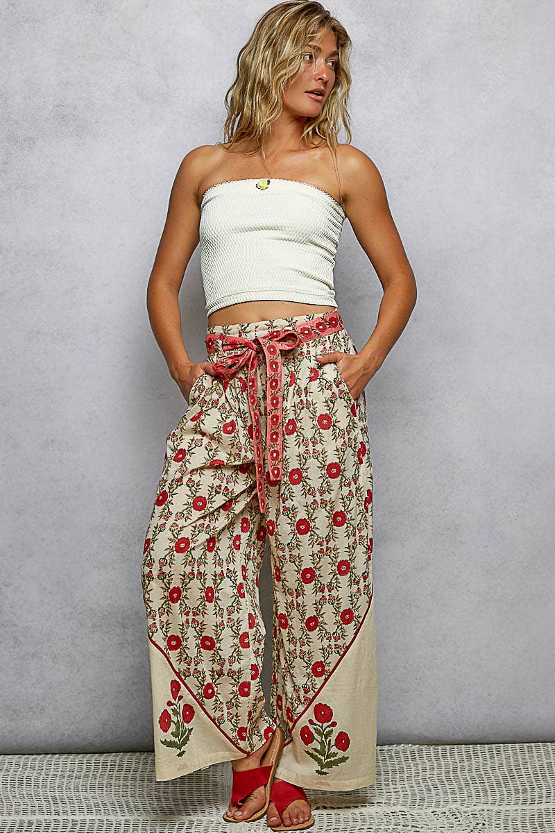 Pol Clothing - V-Neck Floral Pattern Ruffle Sleeve Top and bottoms