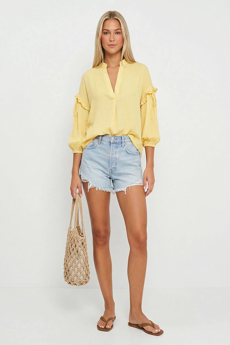 Pale Banana Black Balloon Sleeve Blouse