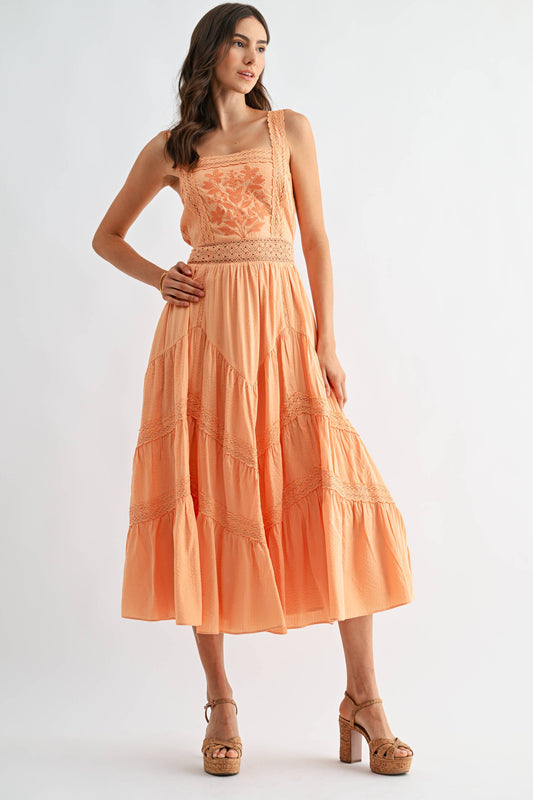 Camellia - CD10389J Embroidered SundressBreezy Boho Midi Dress