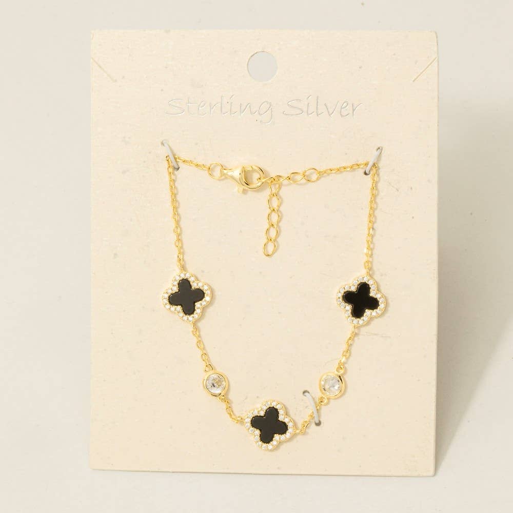 Fame Accessories - Sterling Silver Clover Chain Bracelet