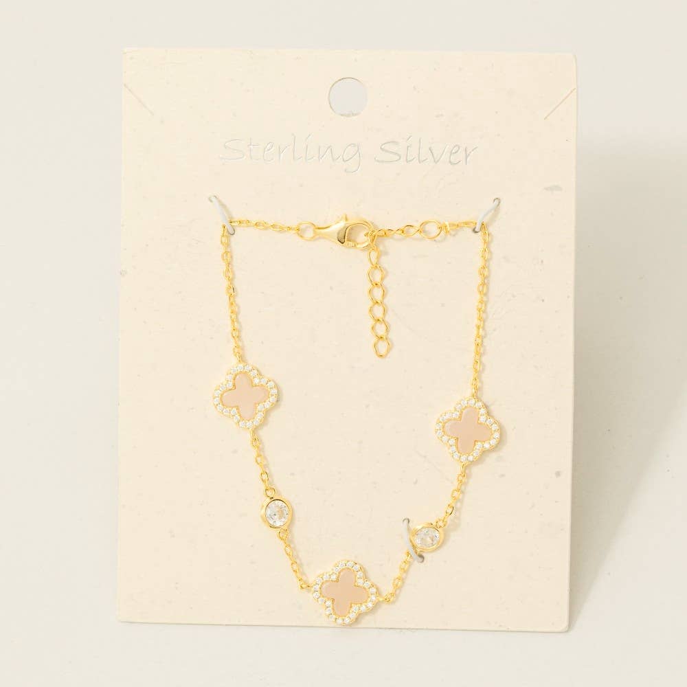 Fame Accessories - Sterling Silver Clover Chain Bracelet